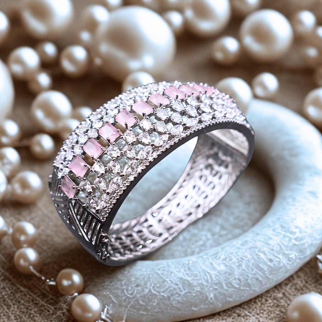 Silver bangle with zircon