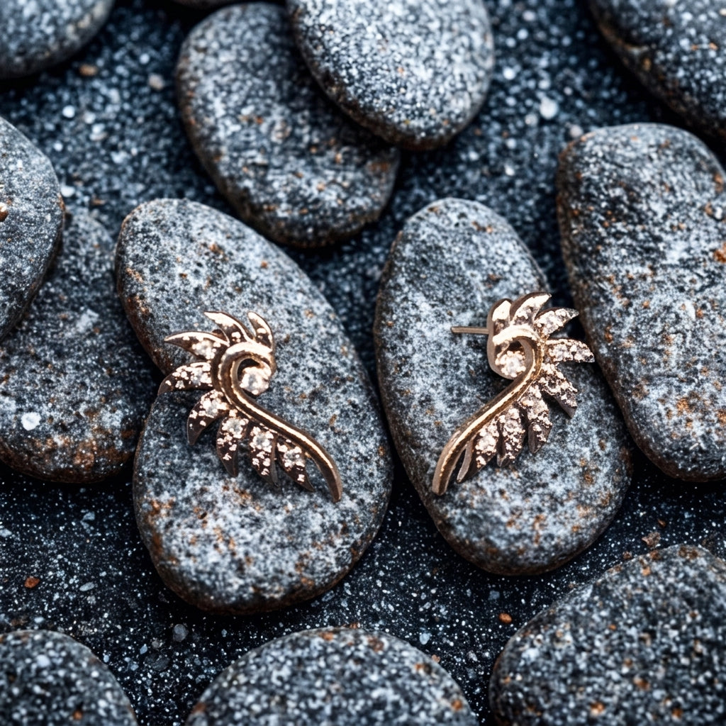 Zircon studs in golden frame
