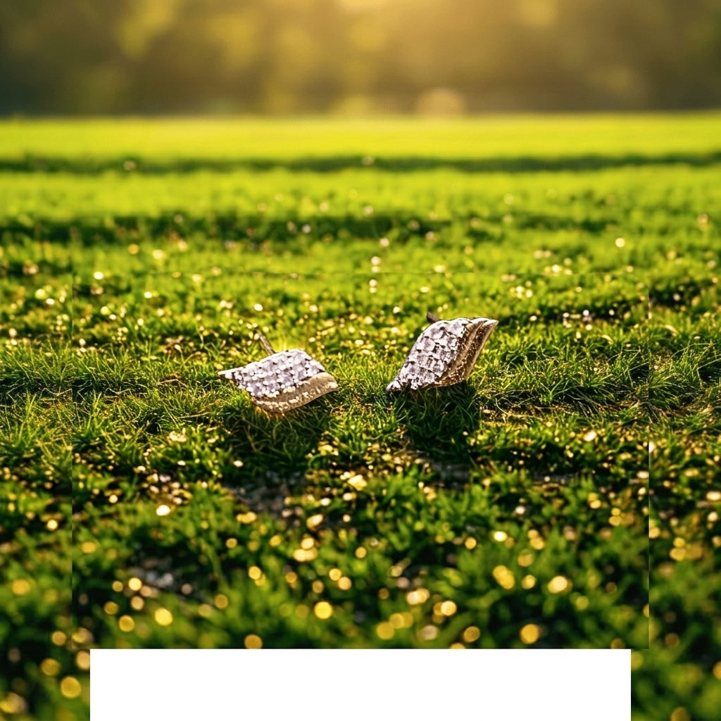 Golden studs with zircon