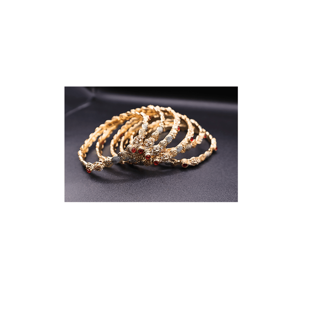 Golden bangles with red stones(set of 6)