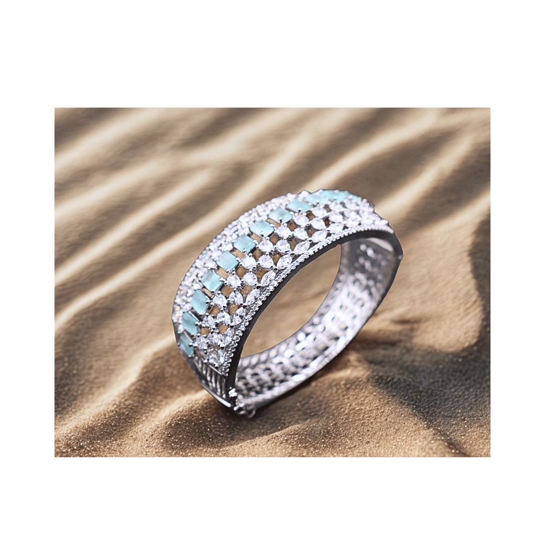 Silver bangle with zircon