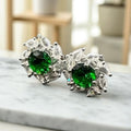 Diamond cut zircon studs with emerald inside