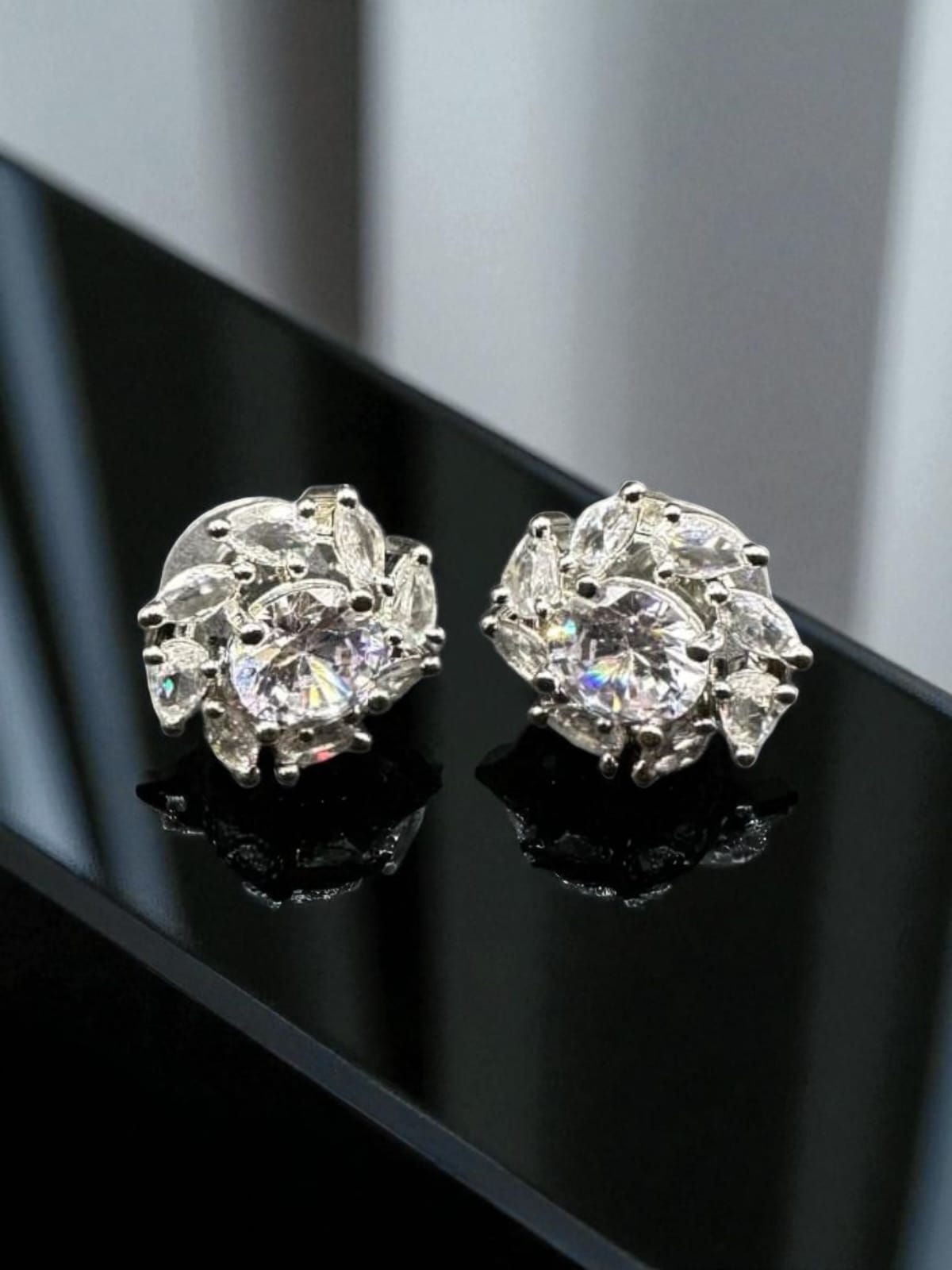 Diamond cut zircon studs