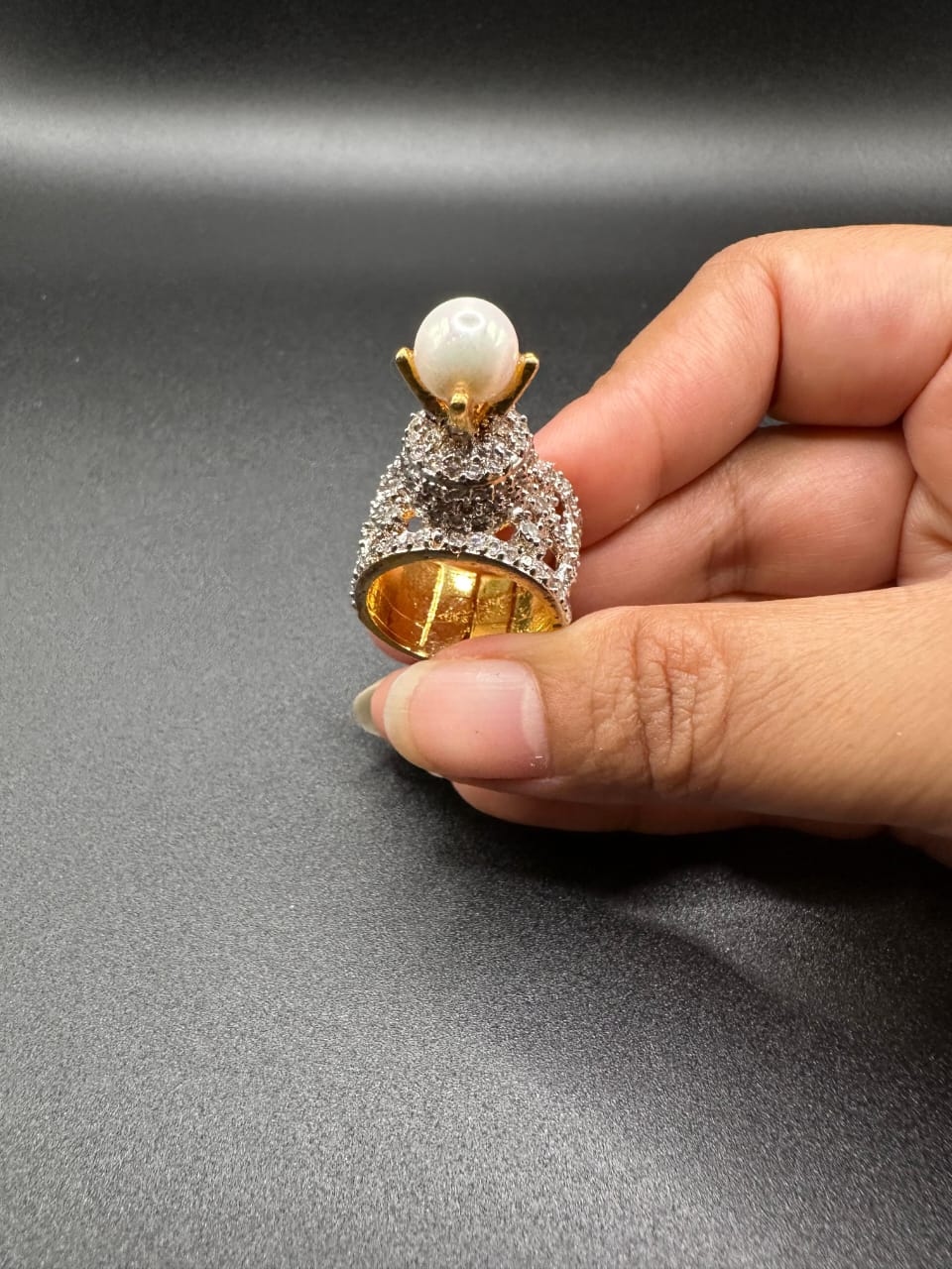 Turkish white pearl tower ring