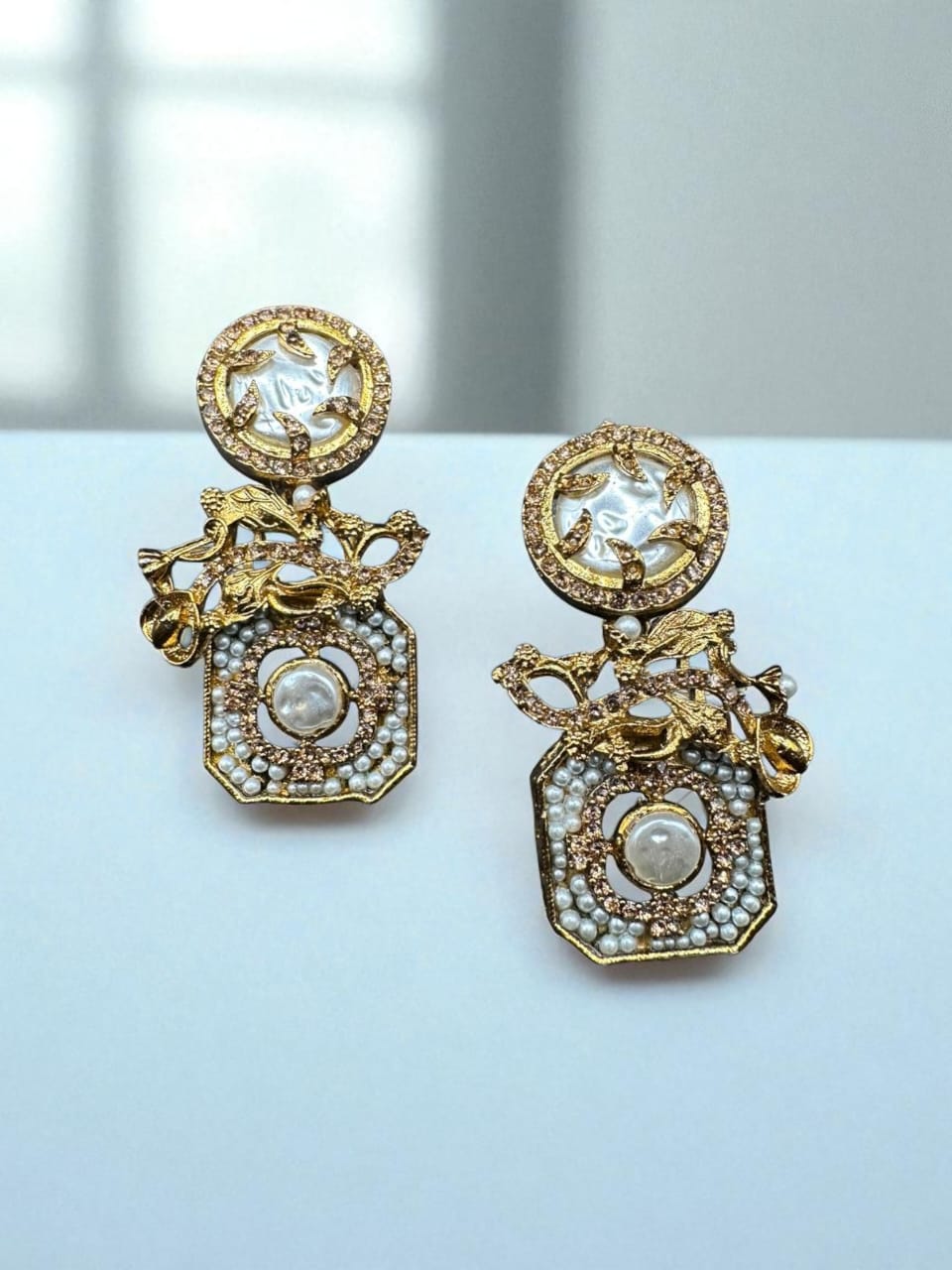 Turkish style earrings with champagne stones