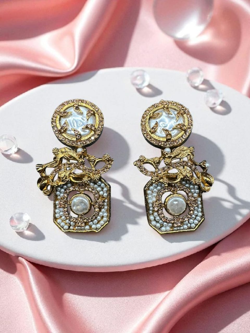 Turkish style earrings with champagne stones