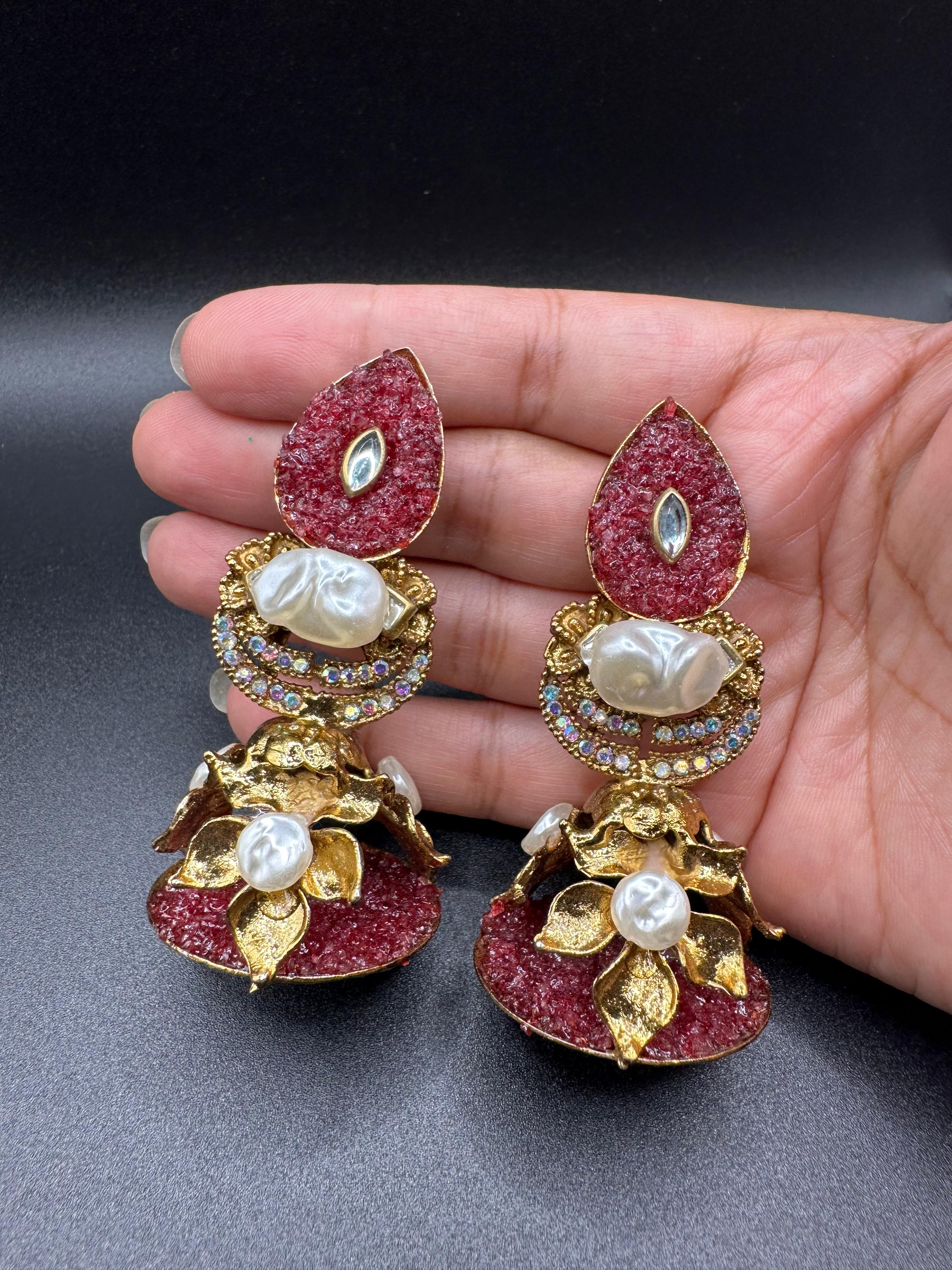 Turkish style bold maroon jhumke