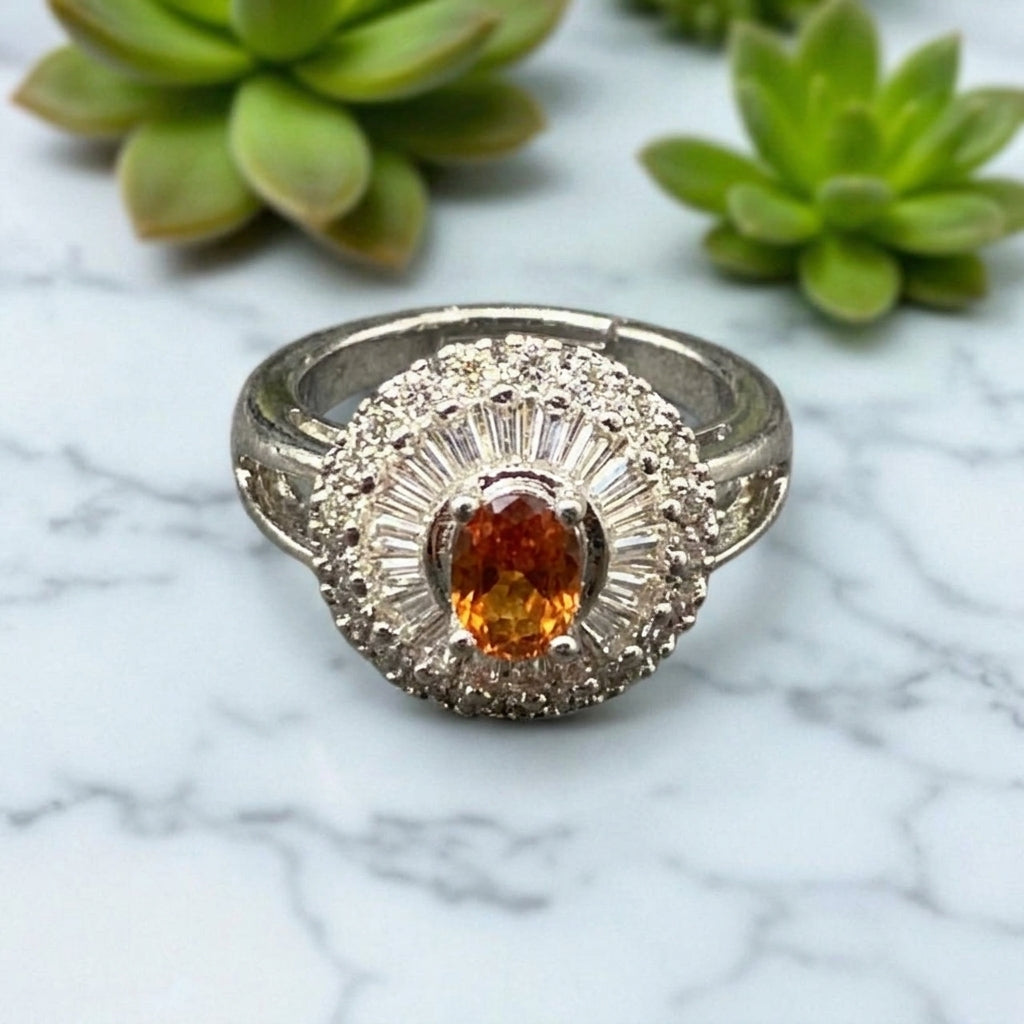 silver adjustable ring with brown stone