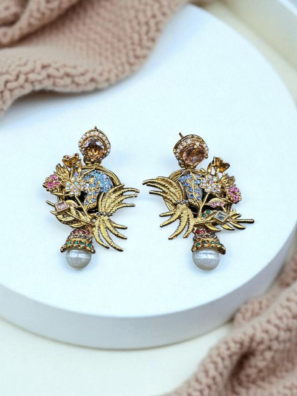 Turkish elegant earrings with champagne stones