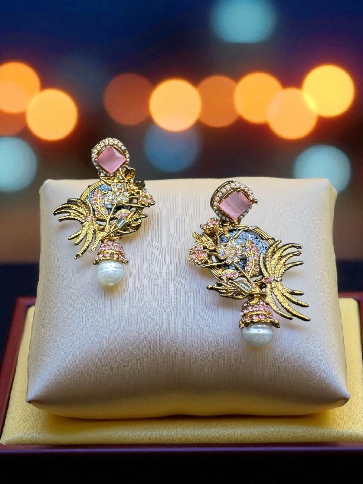 Turkish elegant earrings with pink stones
