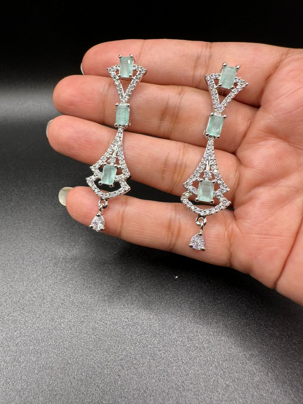 Zircon chandelier earrings with turquoise stones