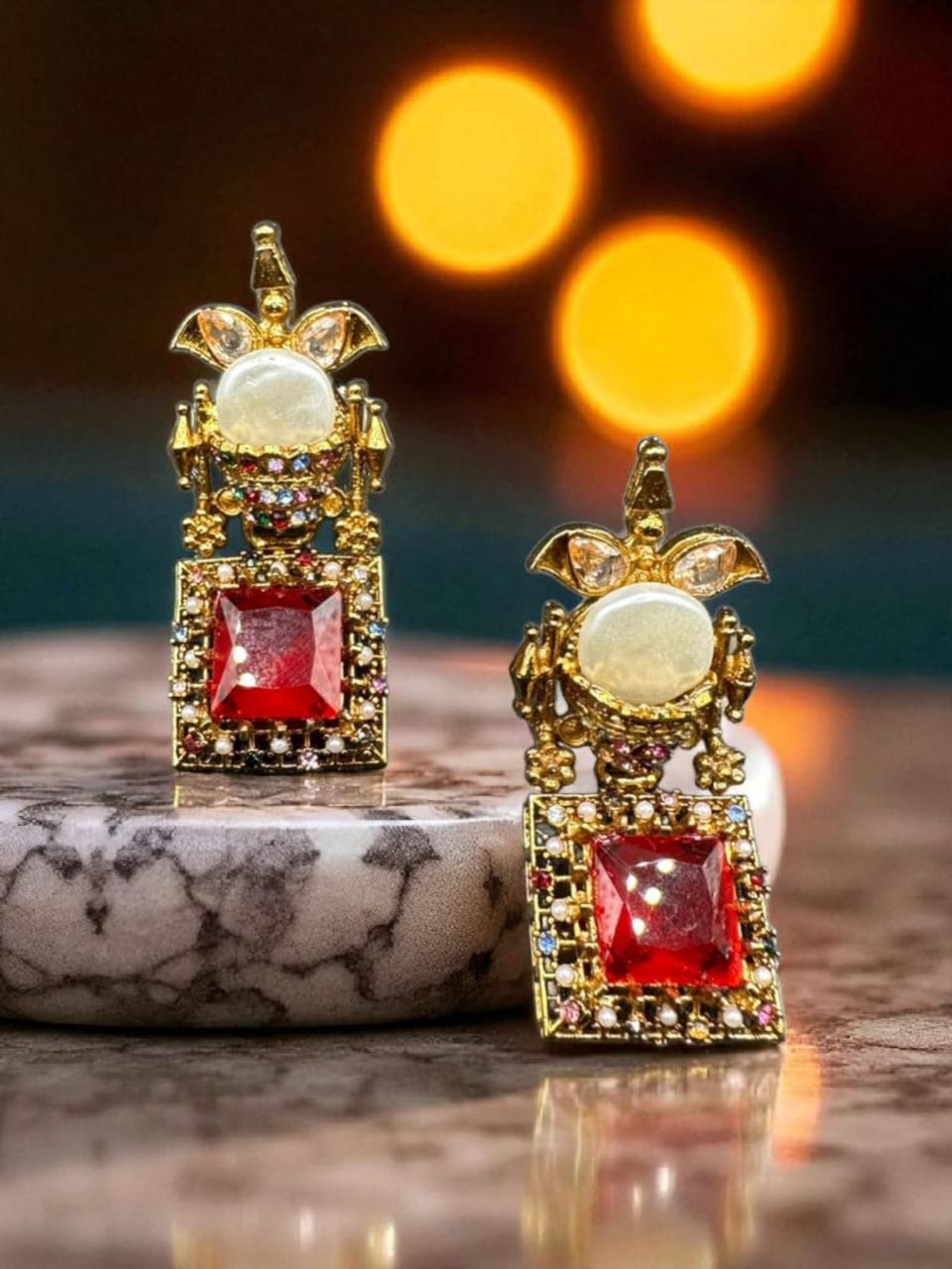Turkish earrings with red stone