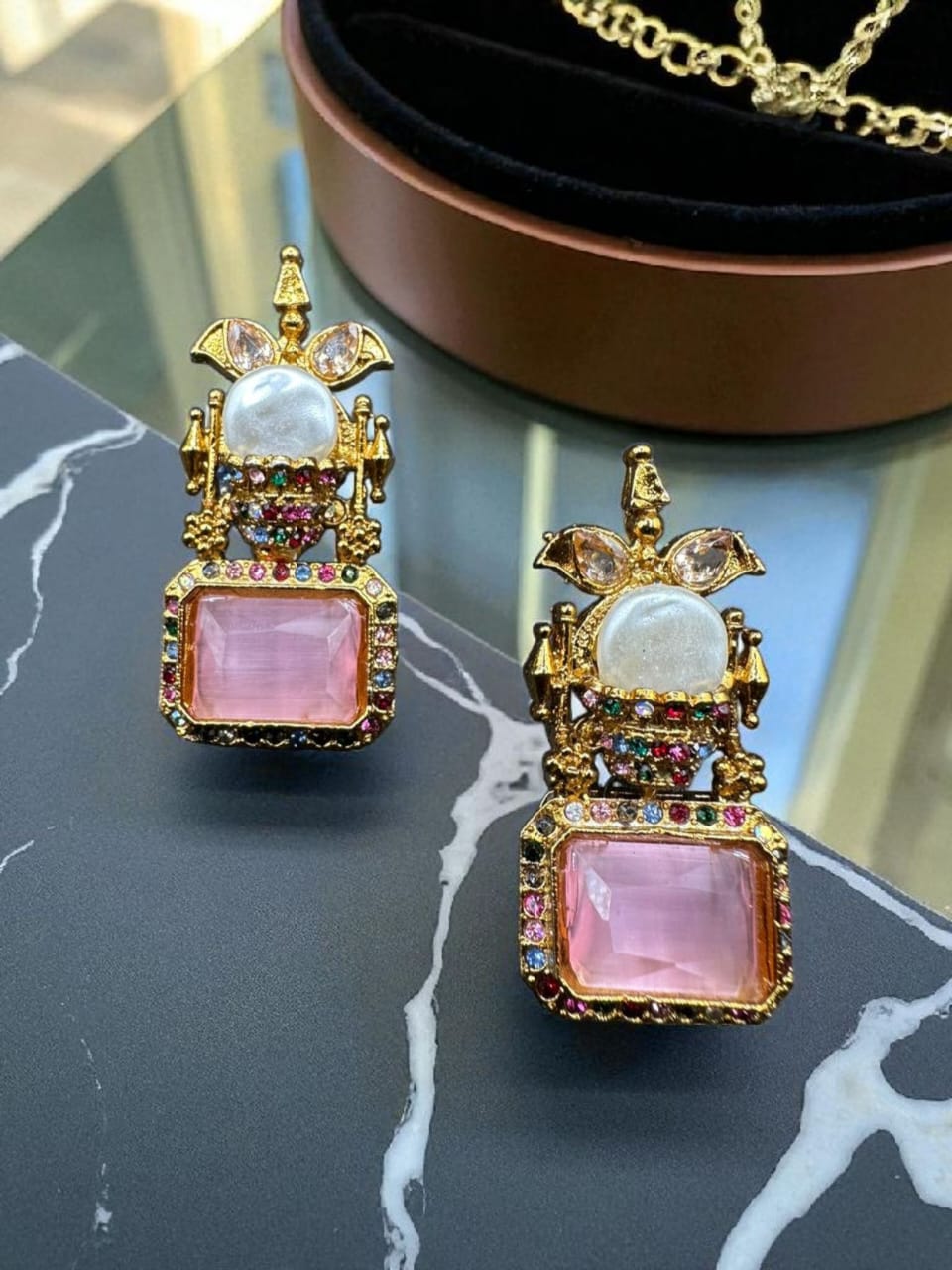 Turkish earrings with pink stone