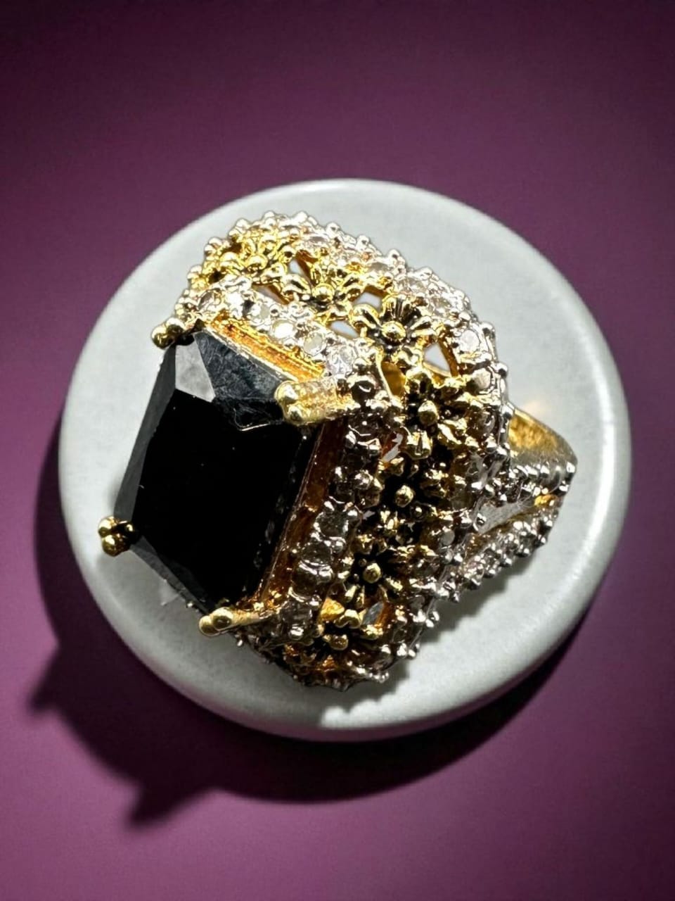 Turkish style square purple stone ring