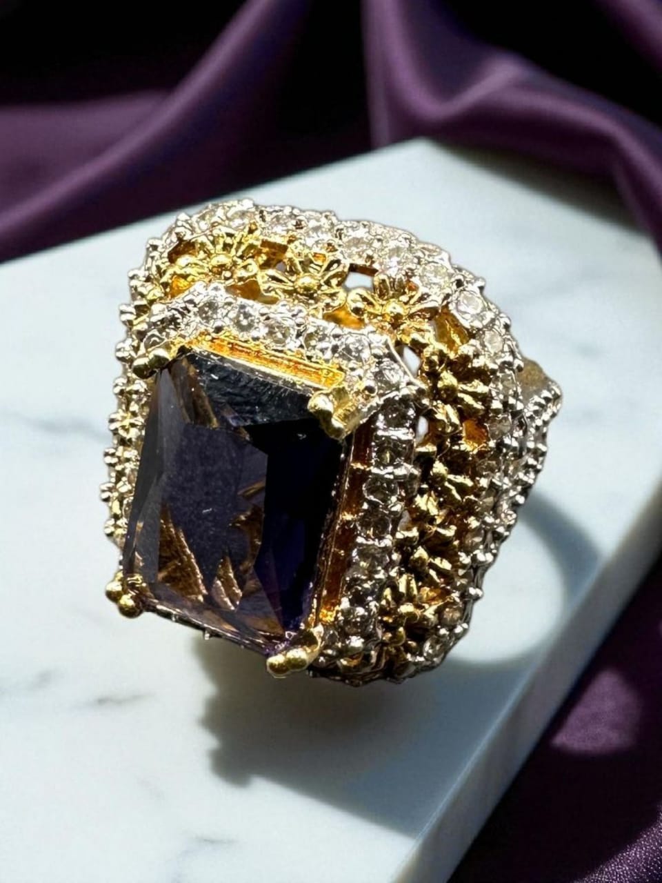 Turkish style bold square black ring