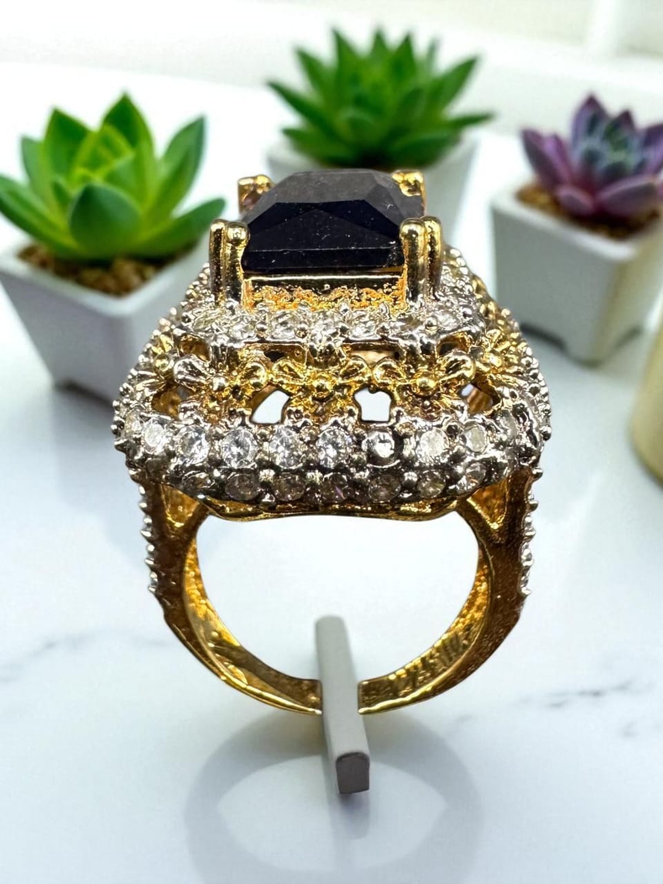 Turkish style bold square black ring