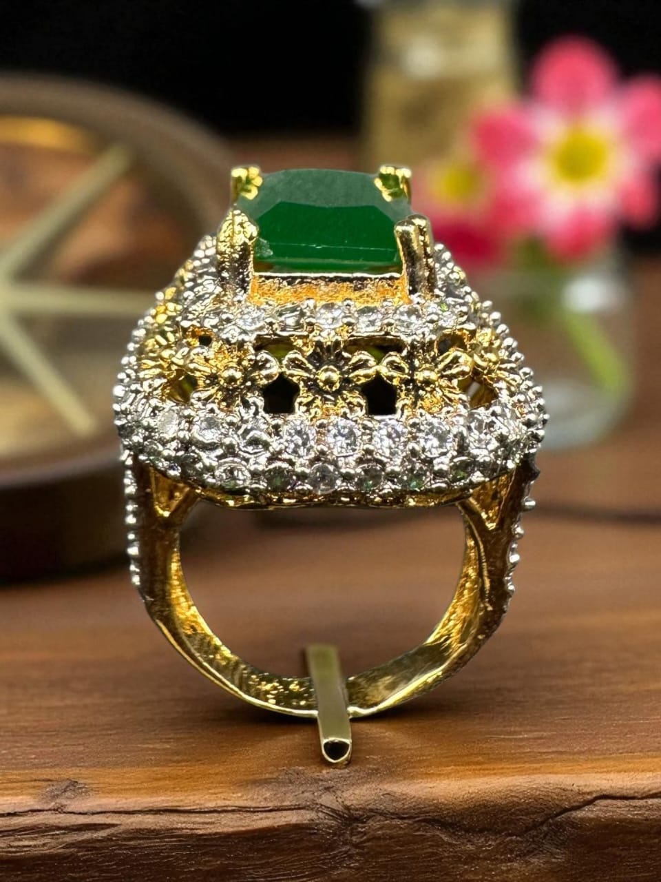 Turkish style bold square emerald ring