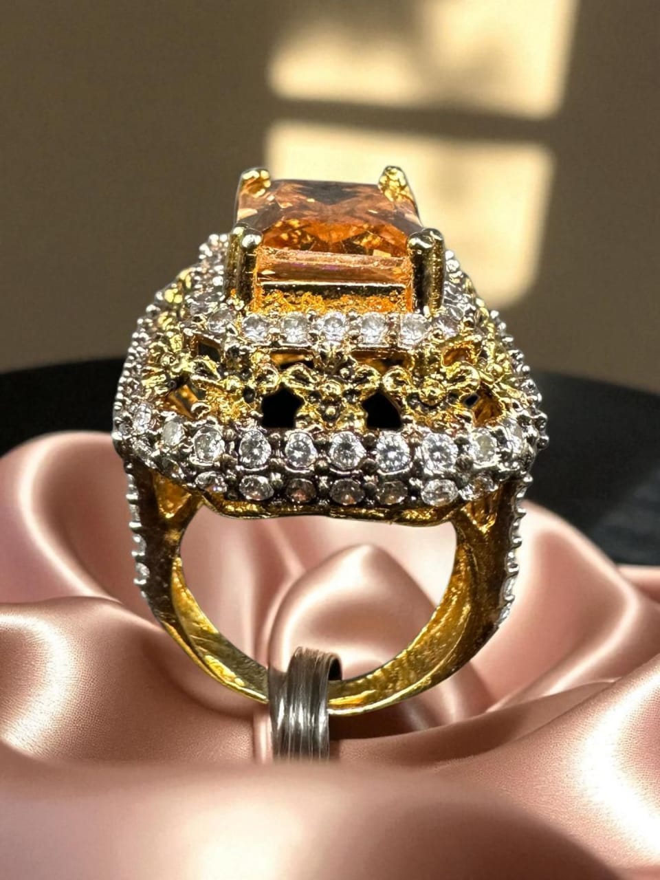 Turkish style bold square champagne ring