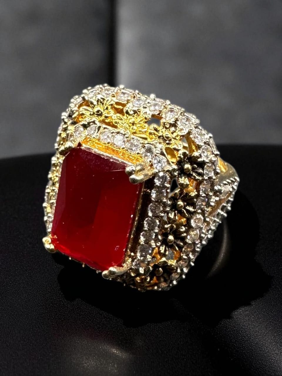 Turkish style bold square ruby ring