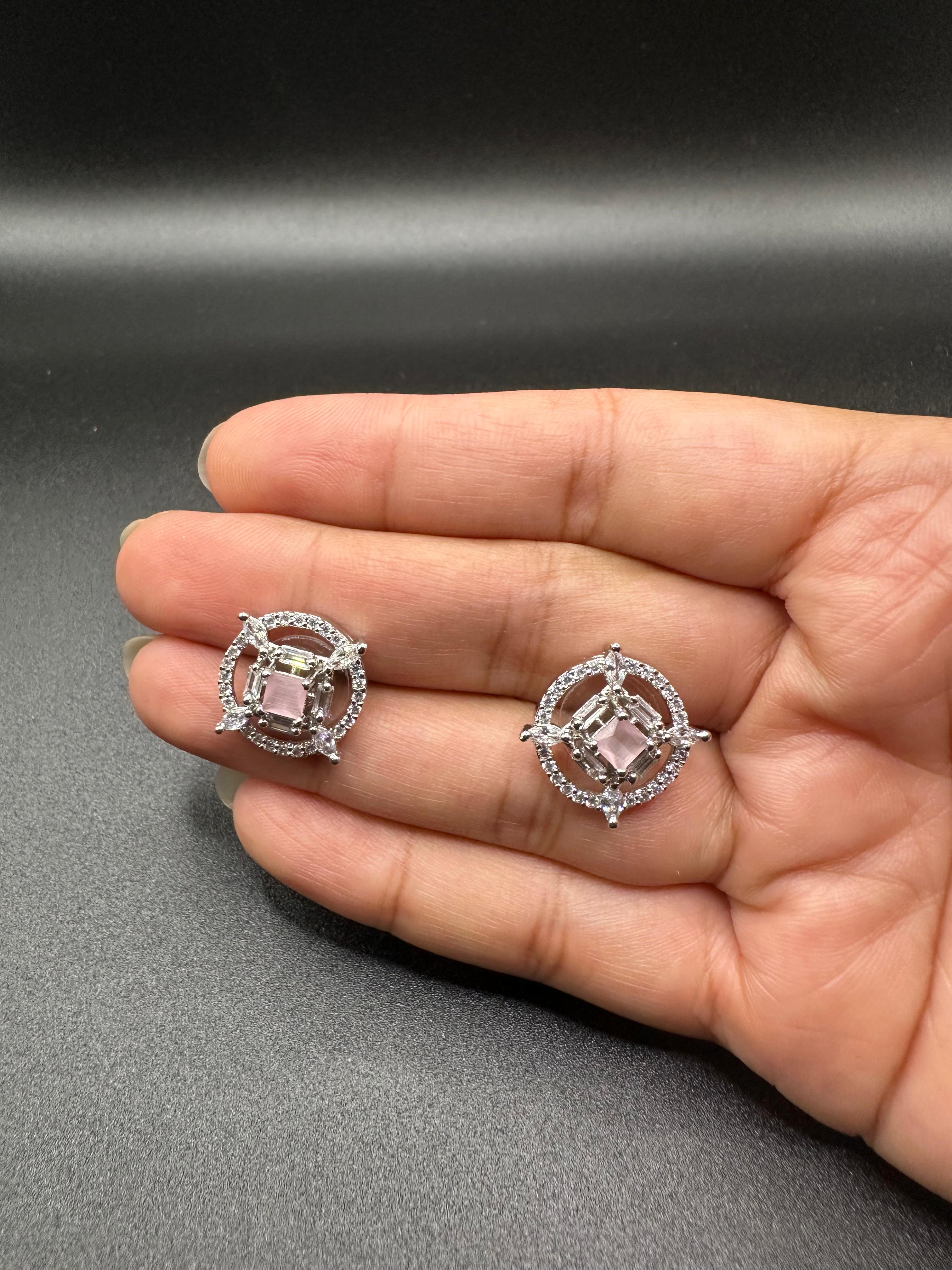 stylish zircon studs with pink stone