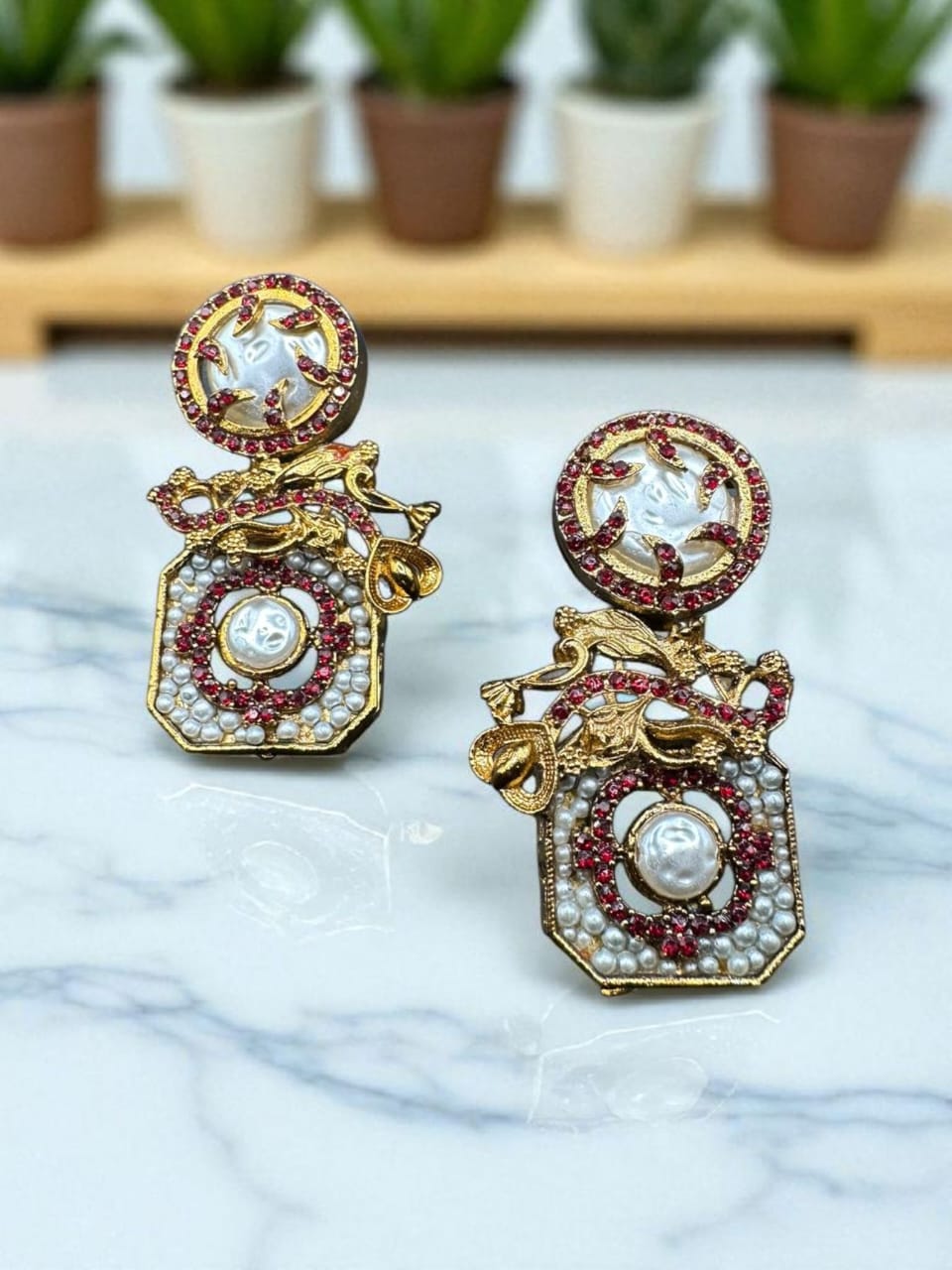 Turkish style earrings with red stones