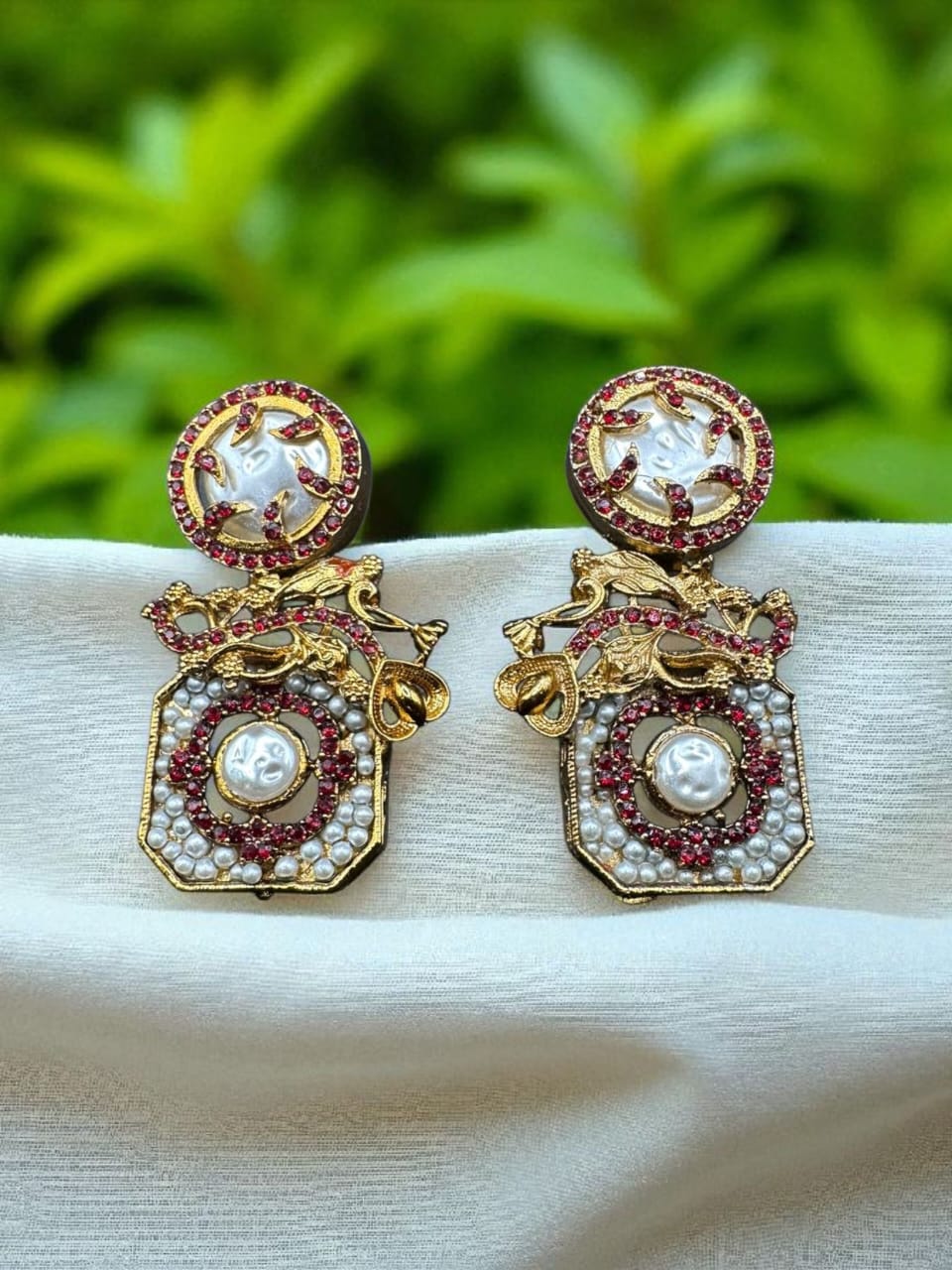 Turkish style earrings with red stones