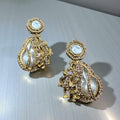 Turkish style white pearl with champagne stones earrings