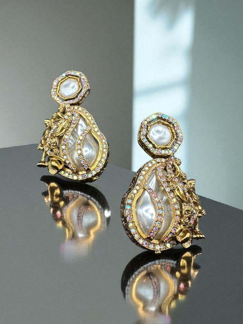 Turkish style white pearl with multi stones earrings