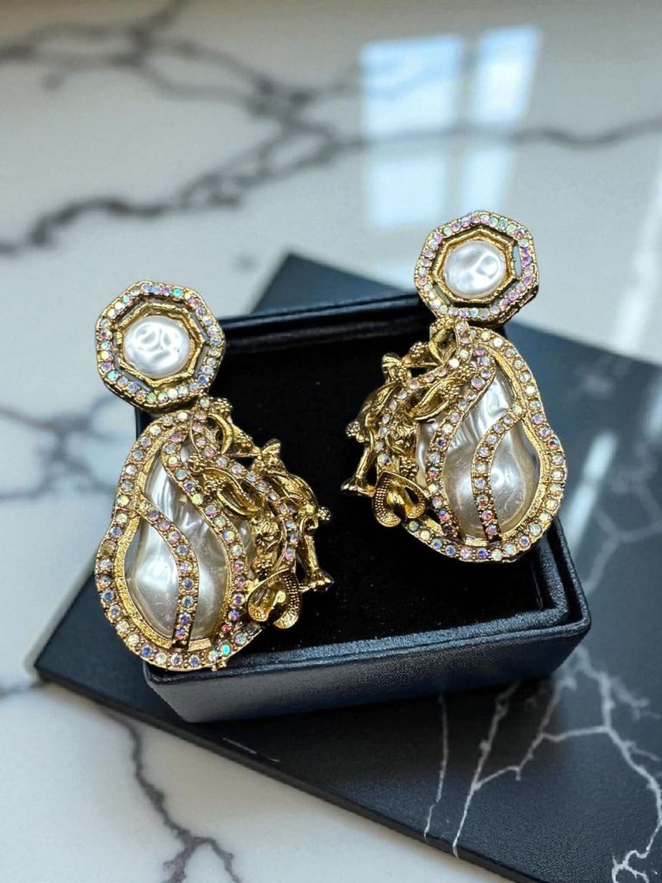 Turkish style white pearl with multi stones earrings