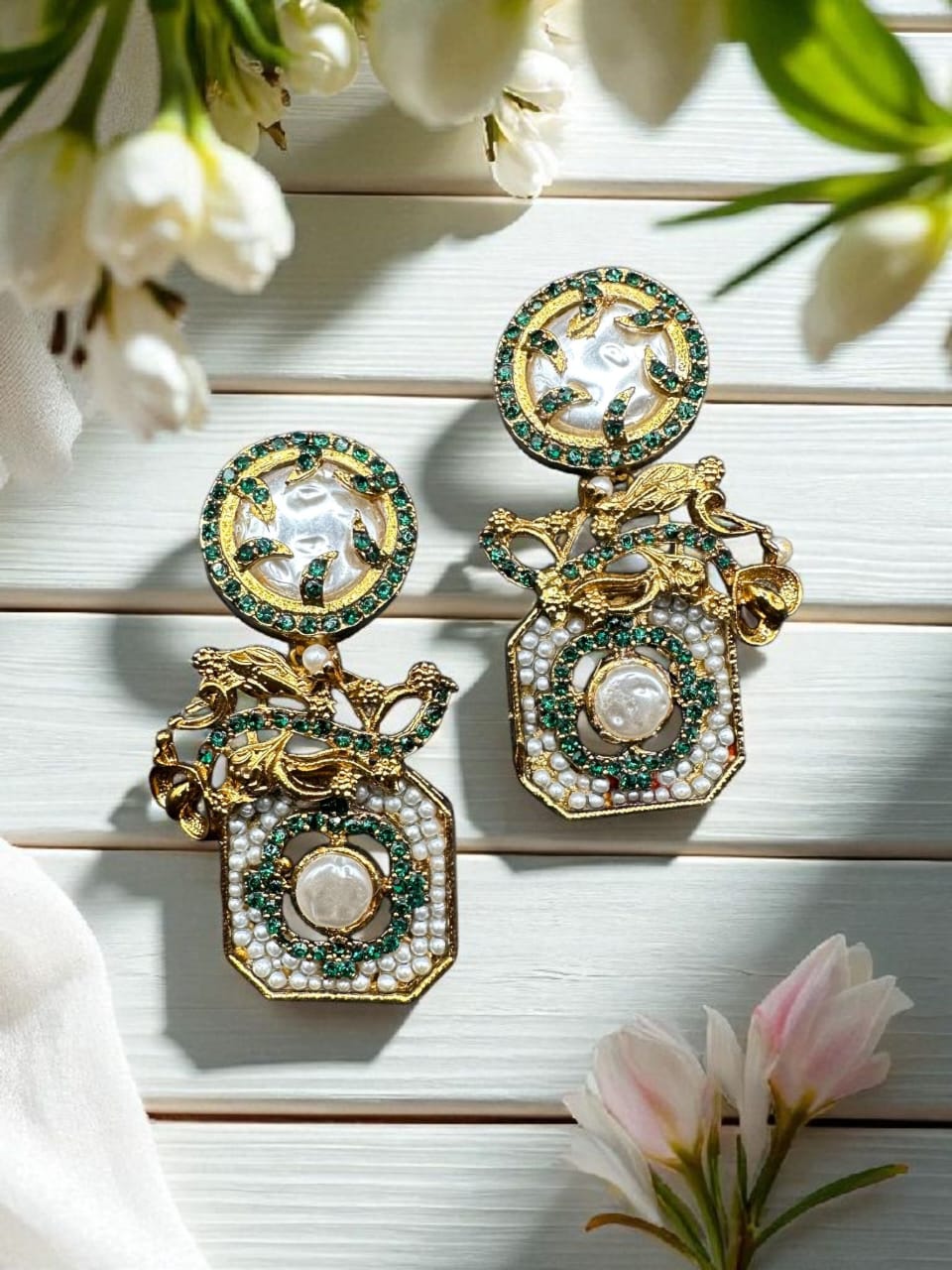 Turkish style earrings with green stones