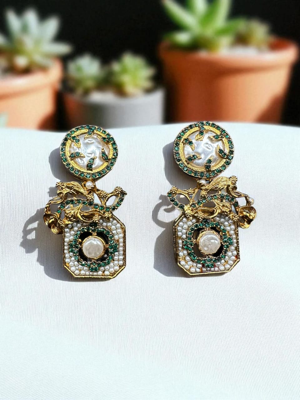 Turkish style earrings with green stones