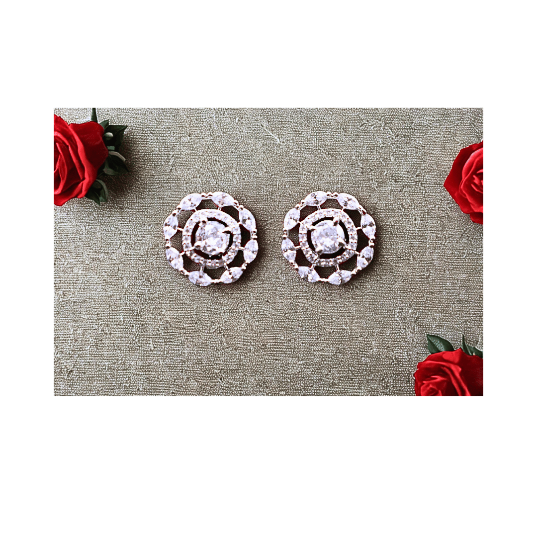 Round zircon studs in diamond cut