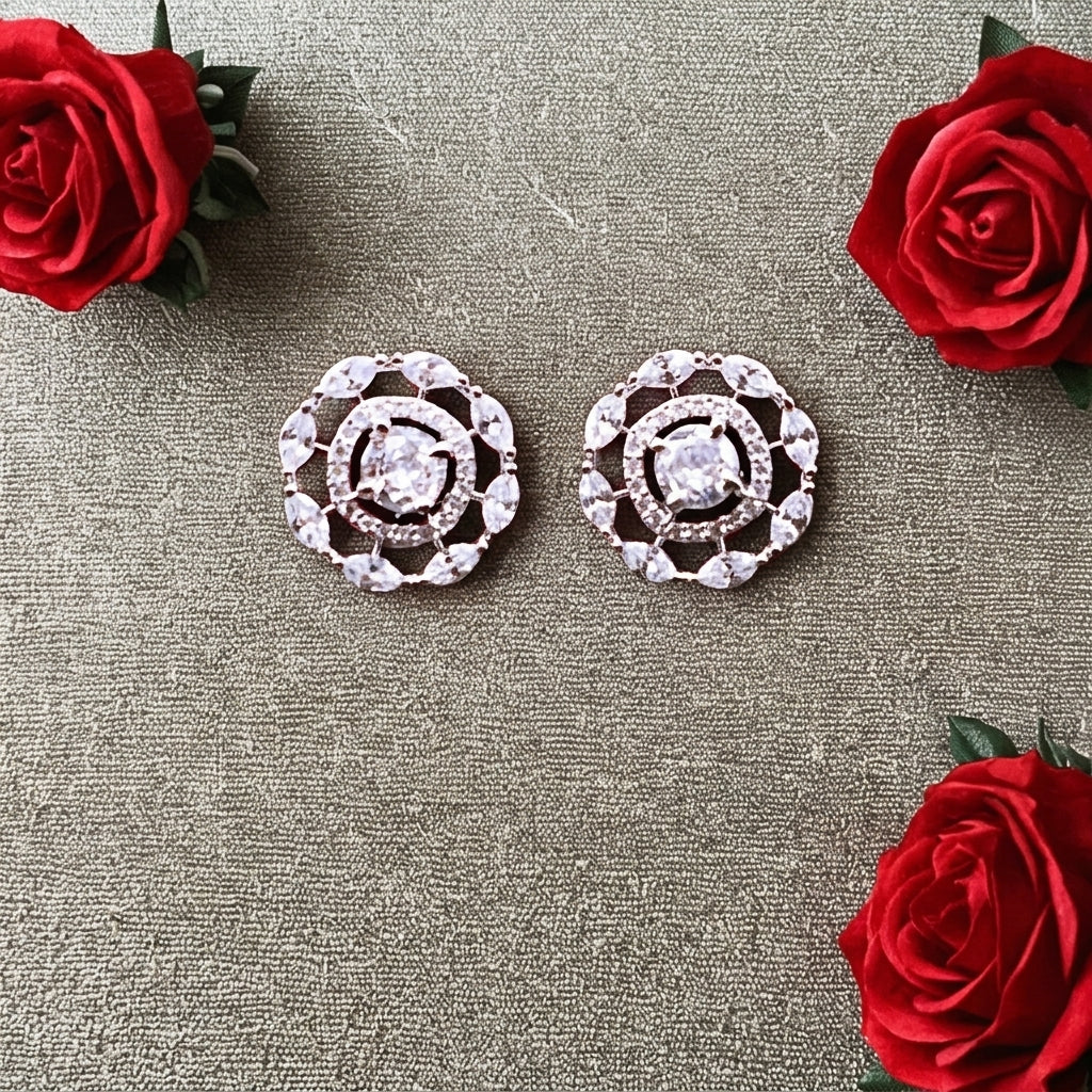 Round zircon studs in diamond cut