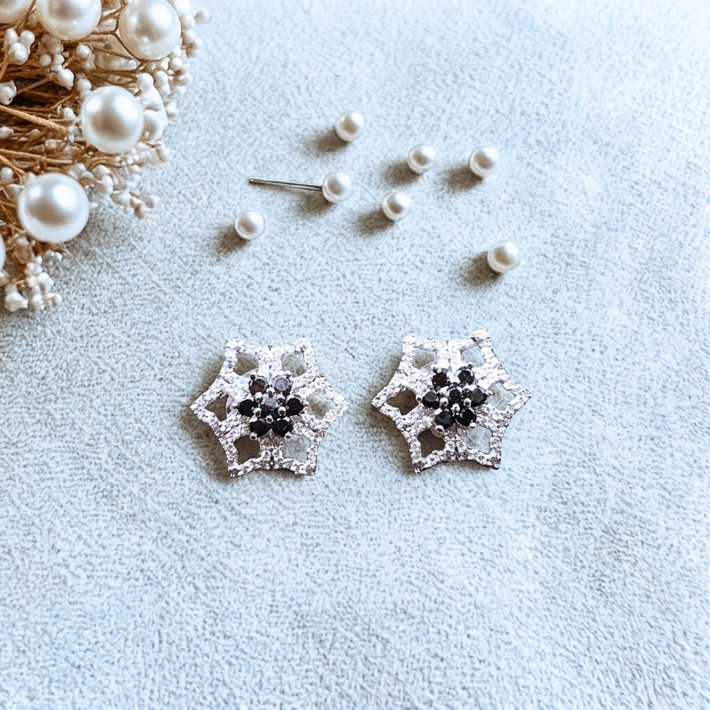 Zircon studs with black stones