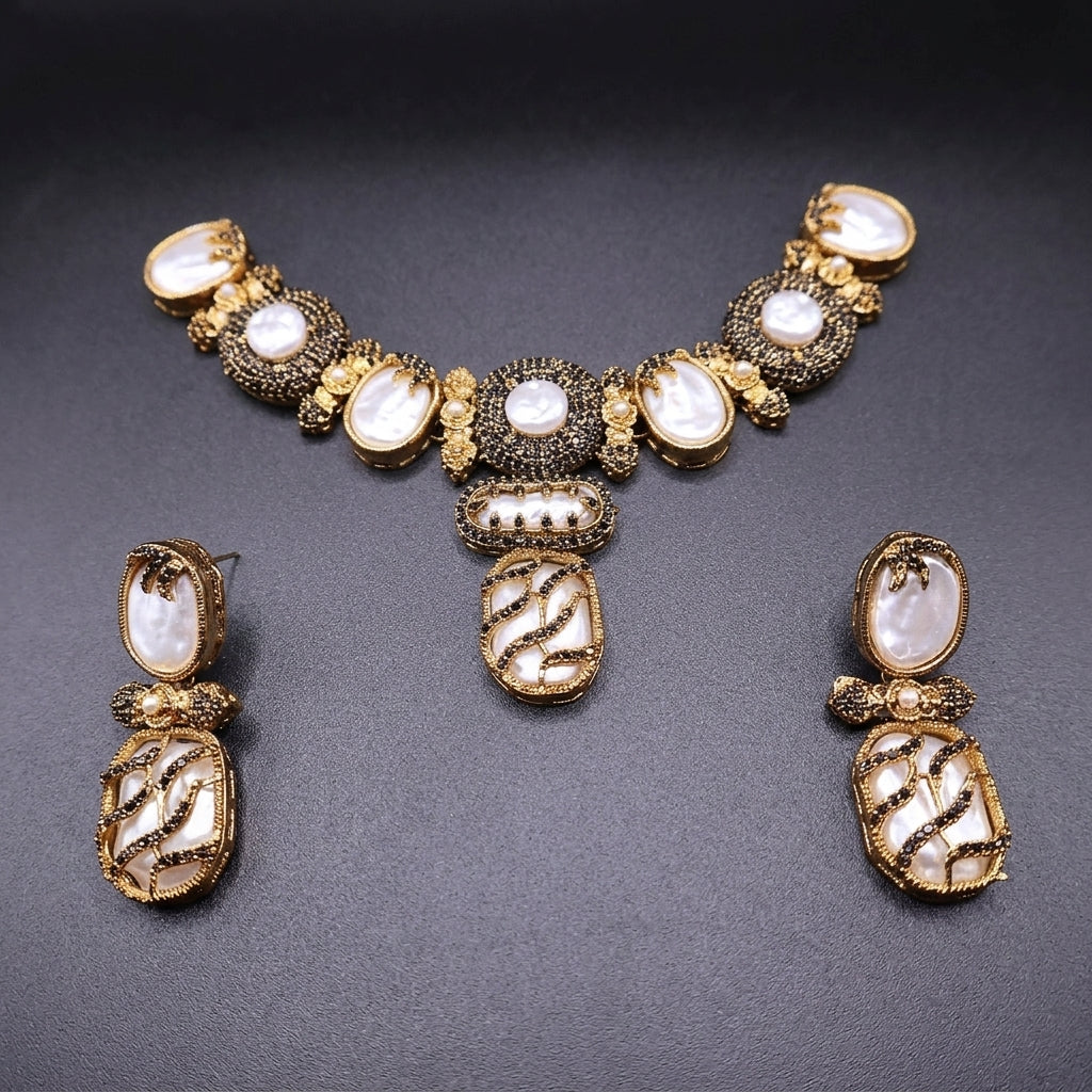 Turkish choker set with baroque pearls