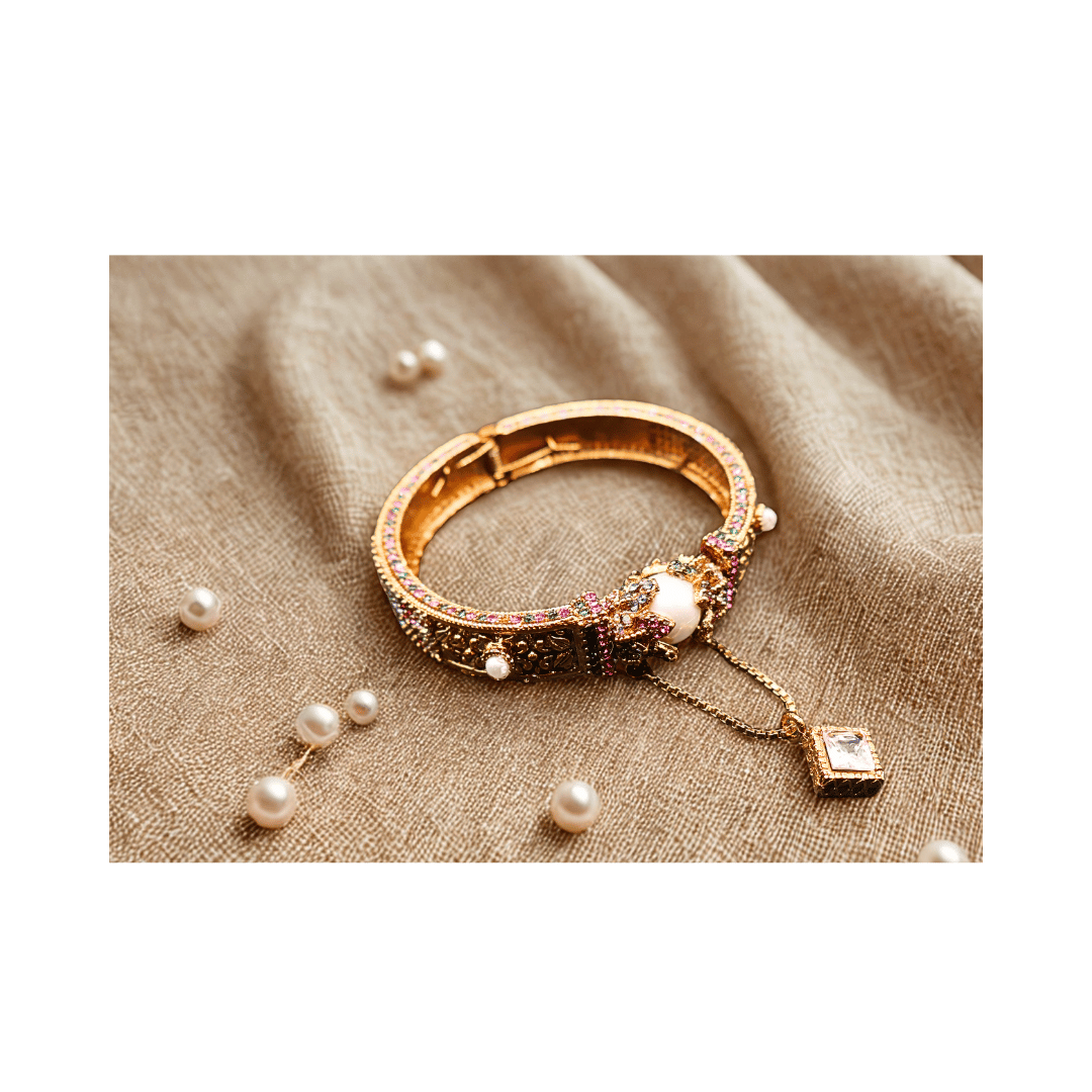 Golden adjustable Turkish bangle in multicolored