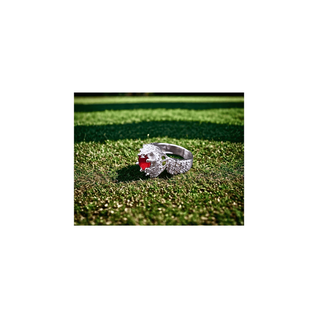 Turkish ruby ring with zircons in silver frame