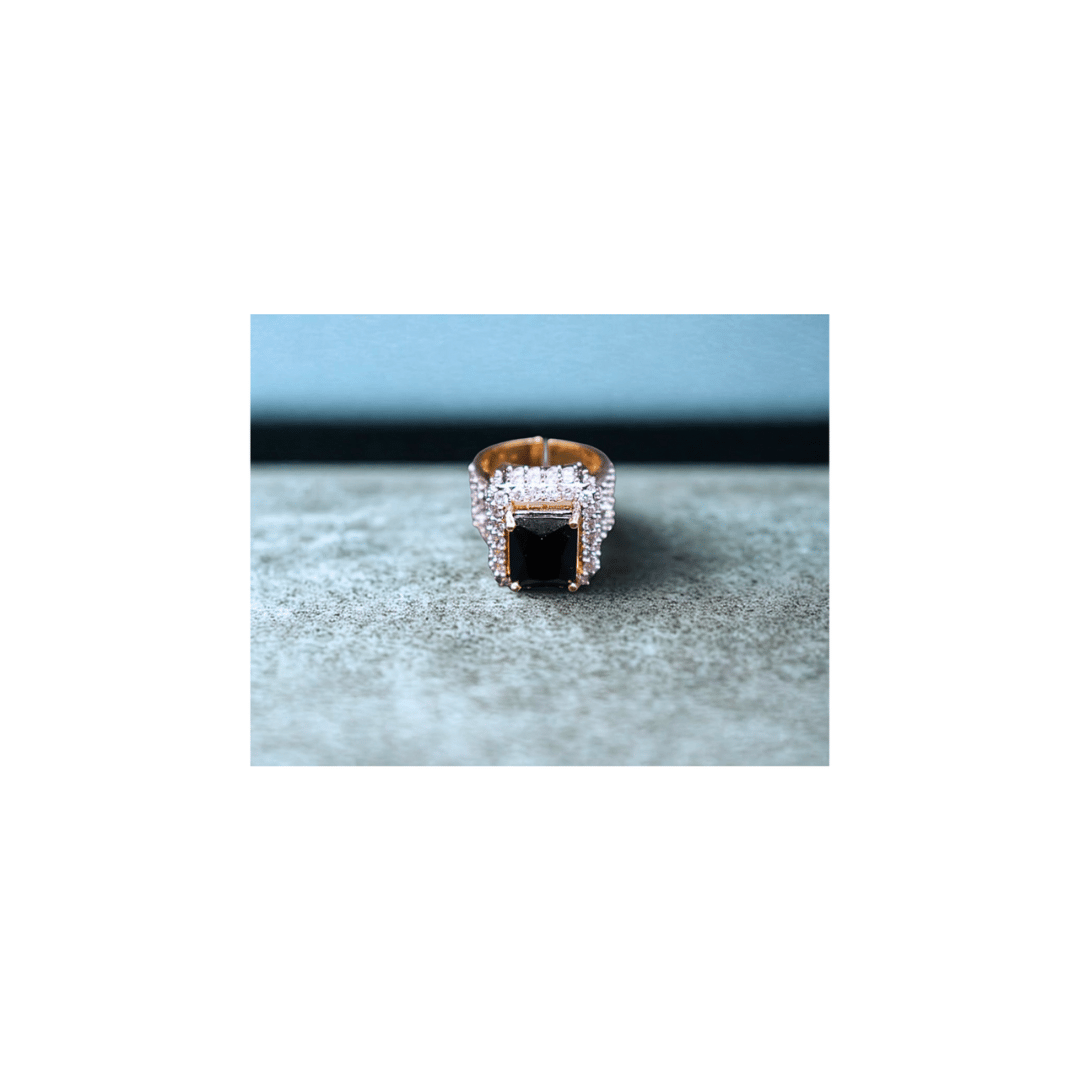 Turkish black solitaire ring with zircons