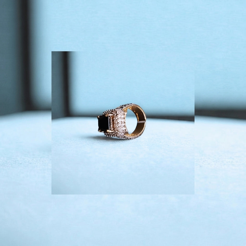 Turkish black solitaire ring with zircons