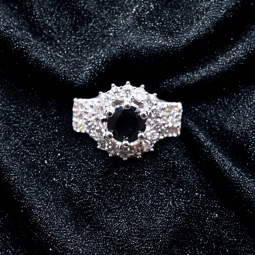 Turkish ring with zircons in silver frame