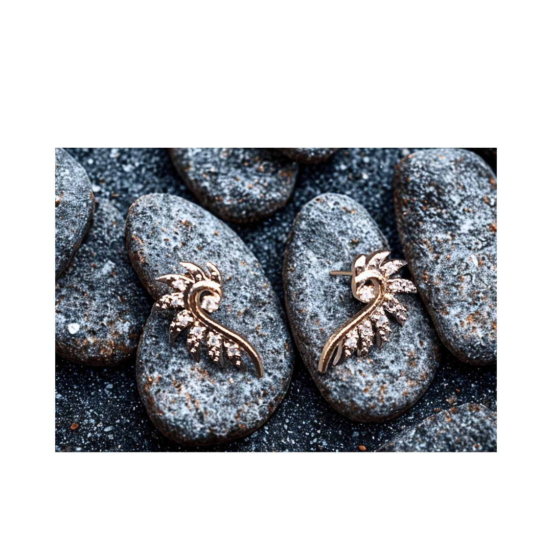 Zircon studs in golden frame