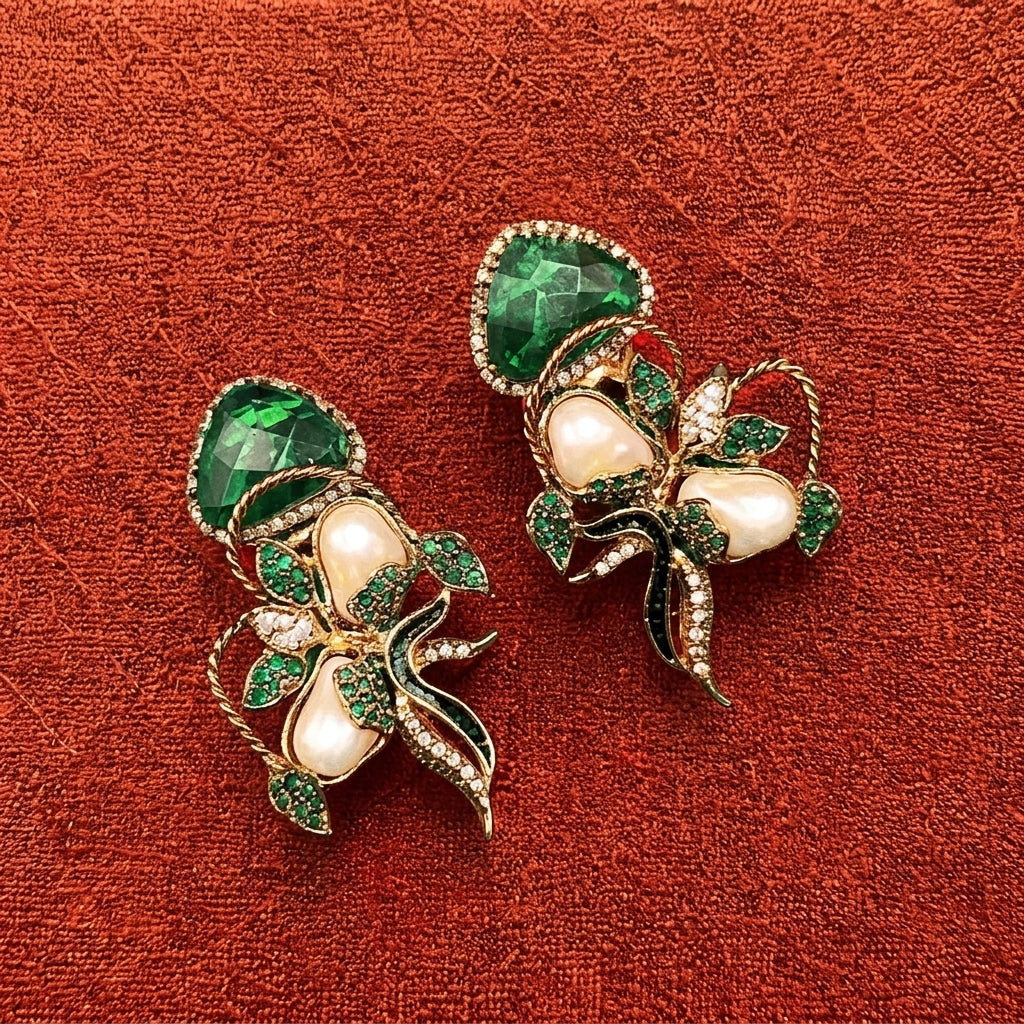 Elegant Turkish earrings in green