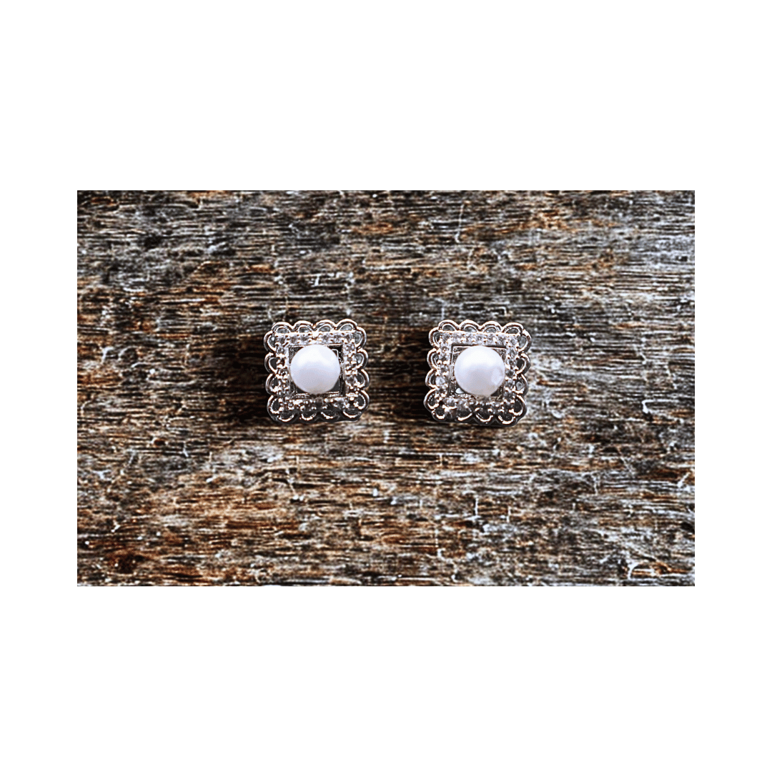 Square shaped studs with pearl in center