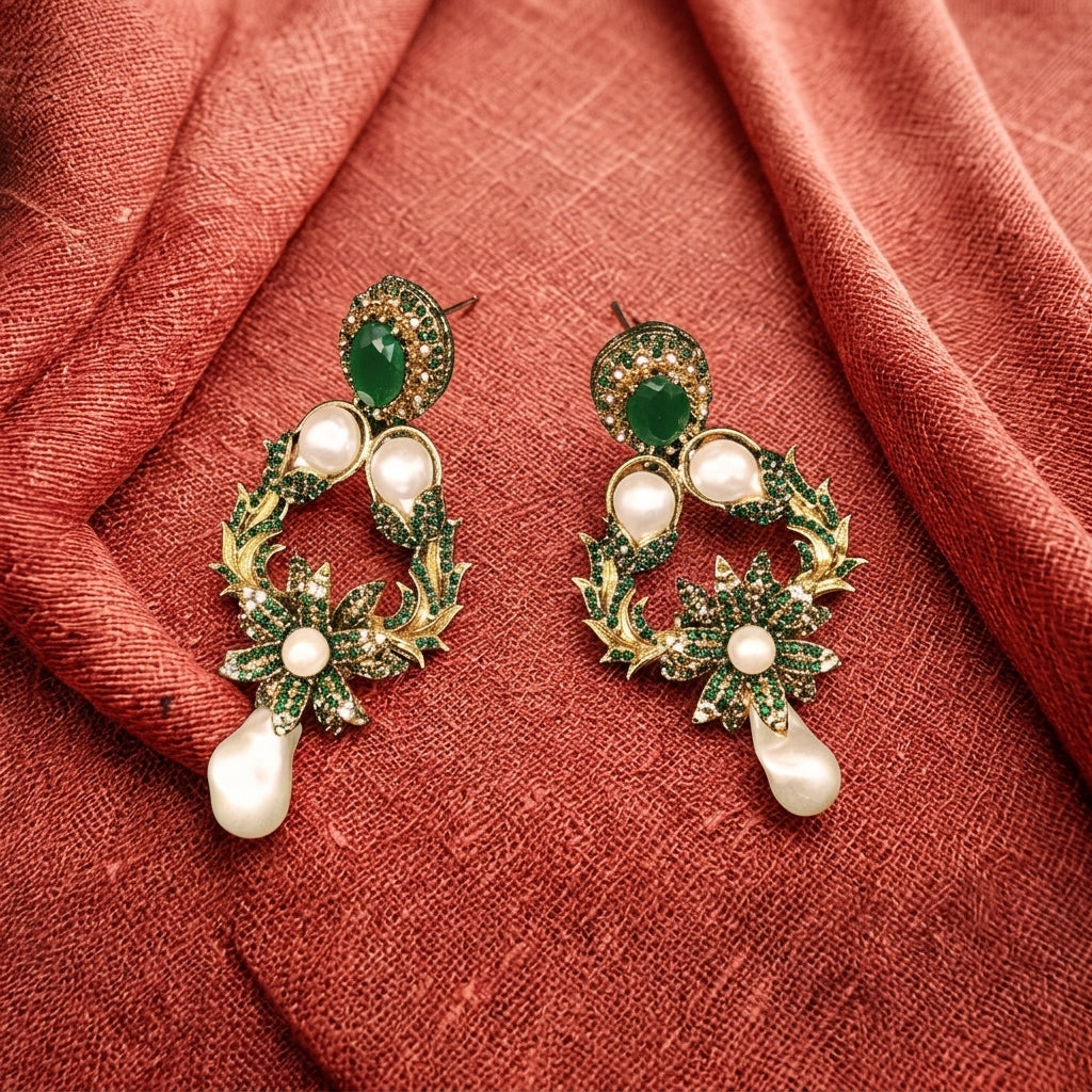 Gorgeous Turkish earrings in emerald