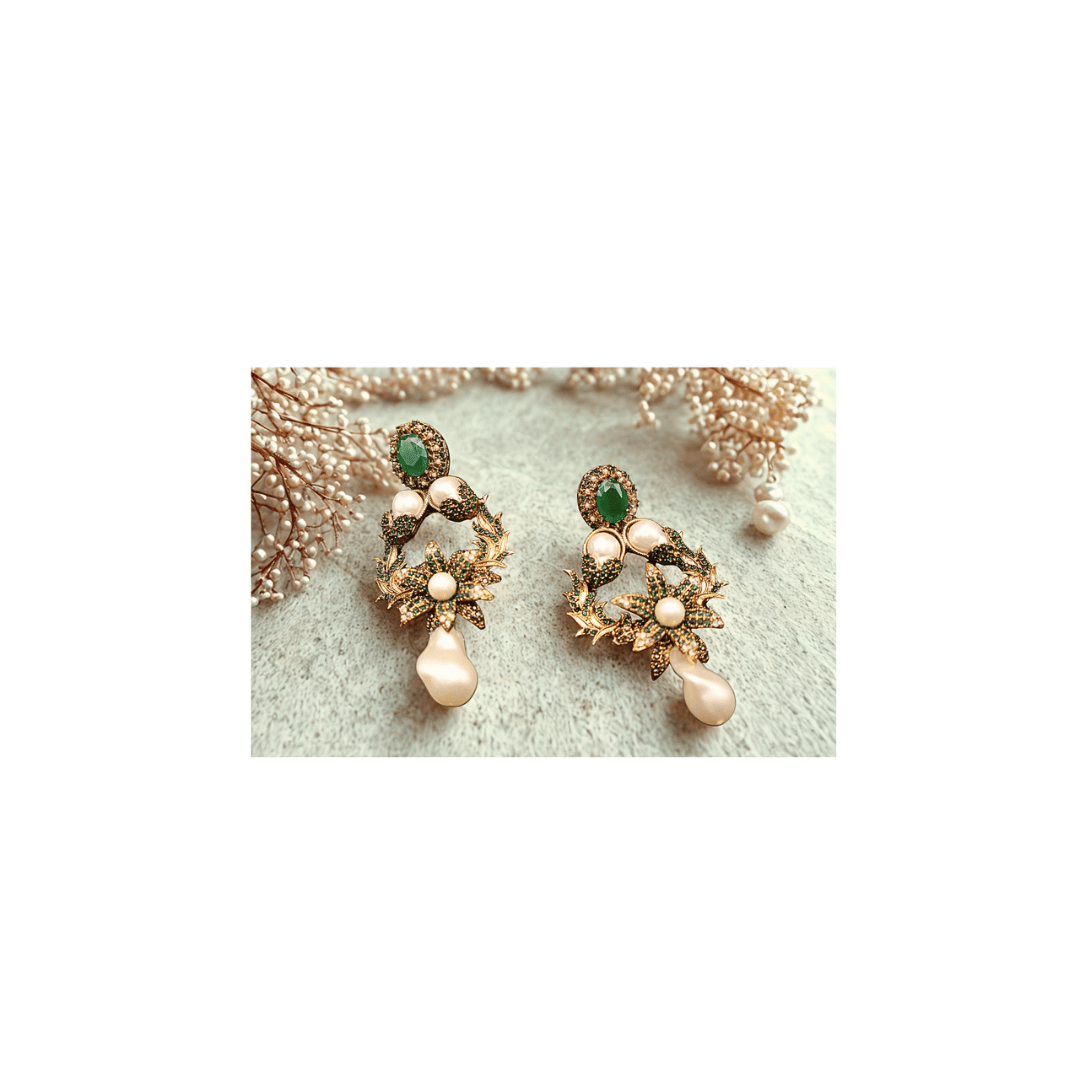 Gorgeous Turkish earrings in emerald