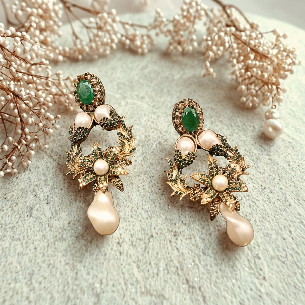 Gorgeous Turkish earrings in emerald
