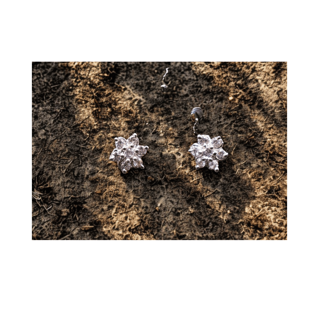 Flower shaped silver studs