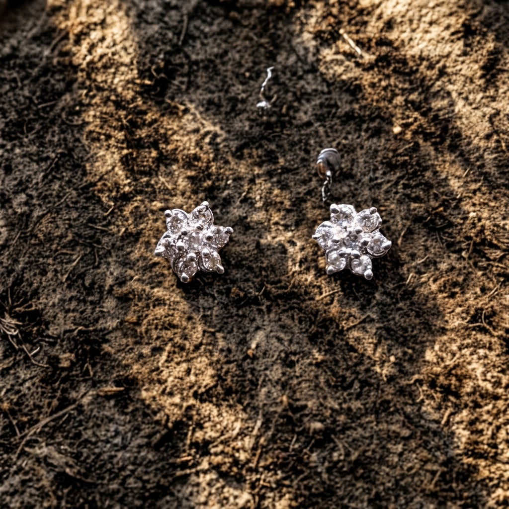 Flower shaped silver studs