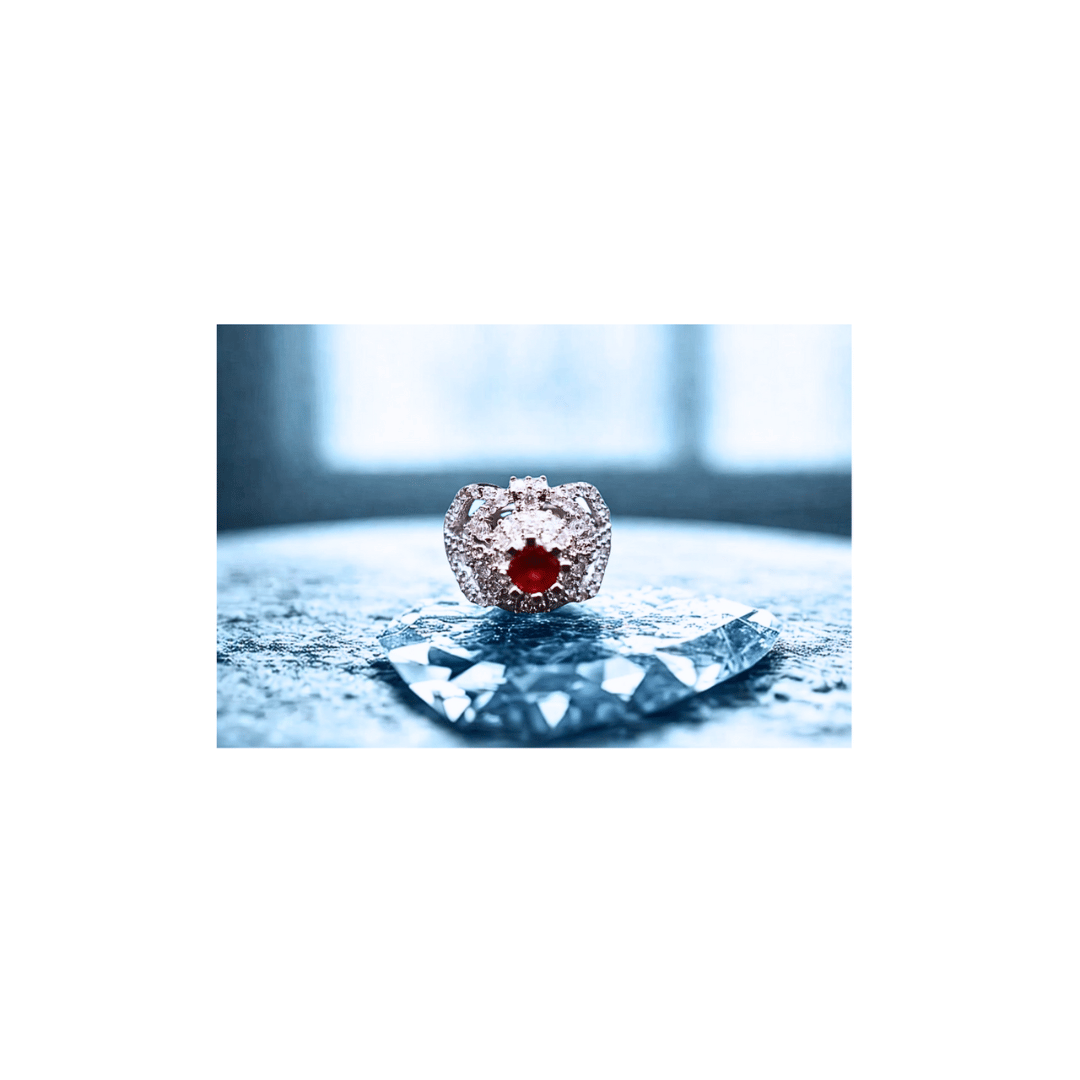 Turkish ruby ring with zircons in silver frame