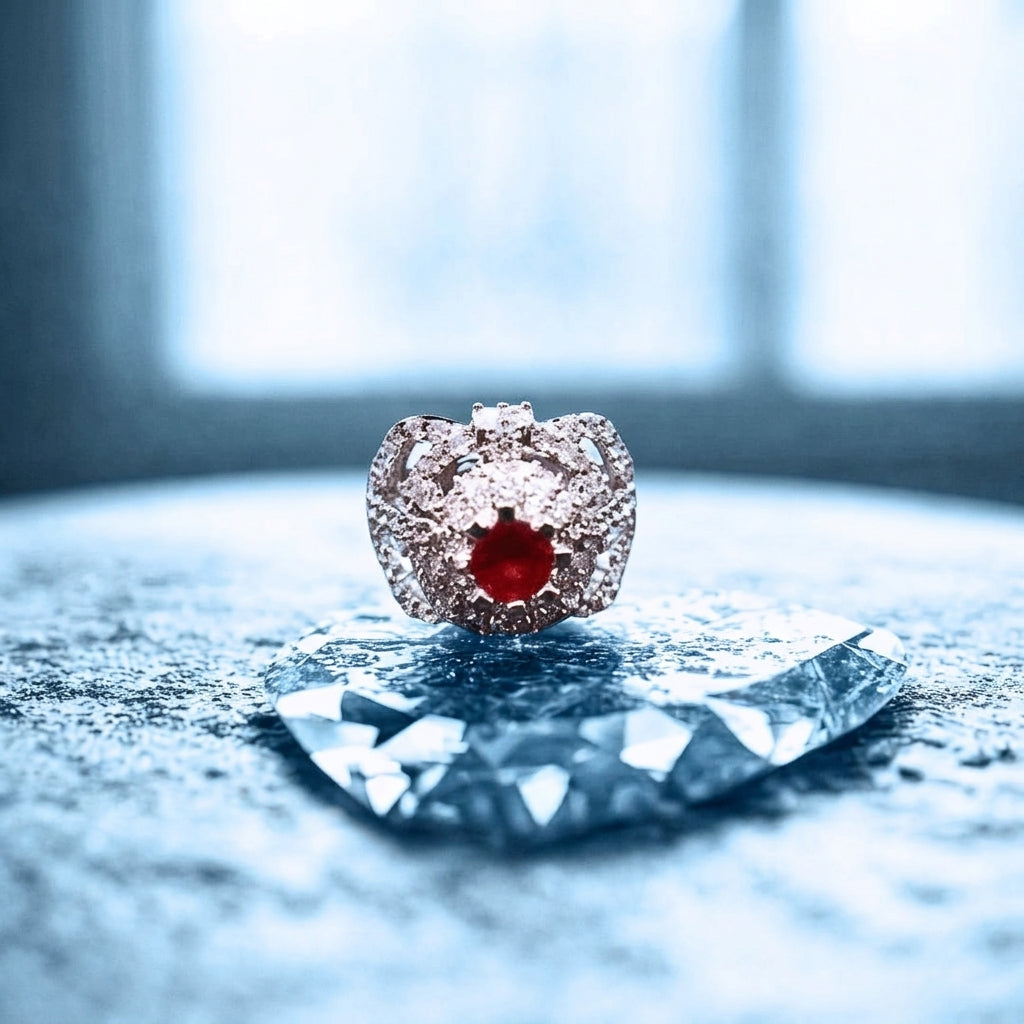 Turkish ruby ring with zircons in silver frame